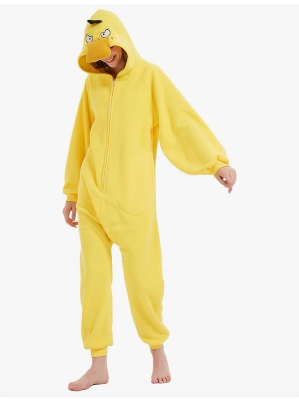 157 Yellow Duck Character Kids One-Piece Hooded Pajama